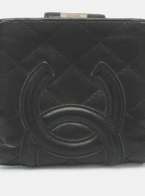 Chanel Cambon Ligne Black Quilted Leather Compact Wallet