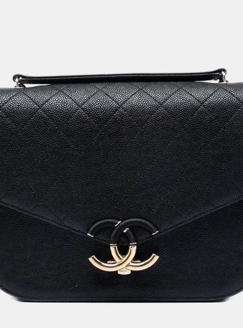 Chanel Paris Cuba Medium Black Quilted Caviar Leather Thread Around Flap Bag