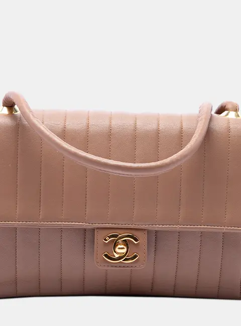 Chanel Vertical Quilted Medium Beige Lambskin Leather Single Flap Bag