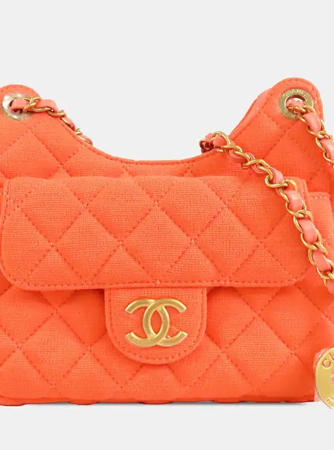 Chanel Wavy CC Small Orange Quilted Jersey Hobo Bag