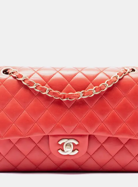 Chanel Classic Medium Red Quilted Lambskin Leather Double Flap Shoulder Bag