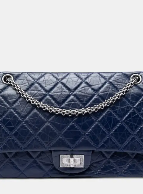 Chanel Reissue 2.55 227 Navy Blue Quilted Aged Calfskin Leather Shoulder Bag
