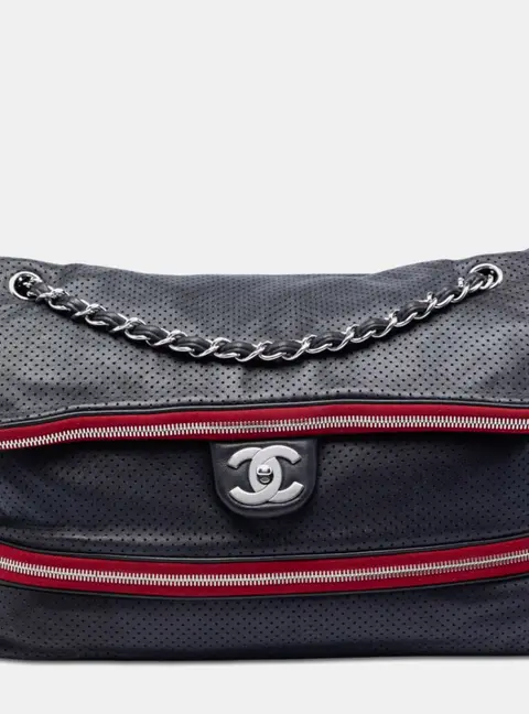 Chanel Expandable Blue Perforated Calfskin Leather Shoulder Bag