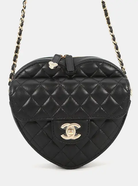 Chanel Heart Shape Small Black Lambskin Leather Shoulder Bag