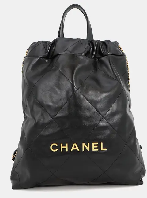 Chanel Chanel 22 Small Black Shiny Calfskin Leather Backpack Bag