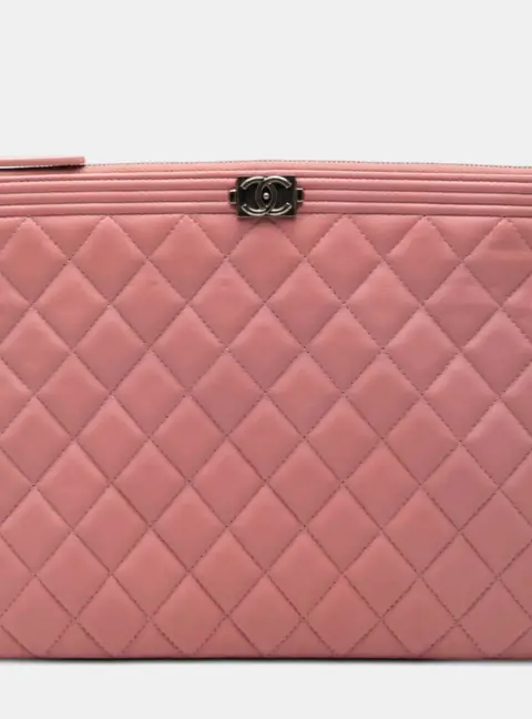 Chanel Boy Medium Pink Lambskin Leather Clutch Bag