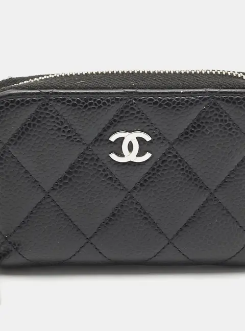 Chanel Classic Zipped Black Caviar Quilted Leather Coin Purse
