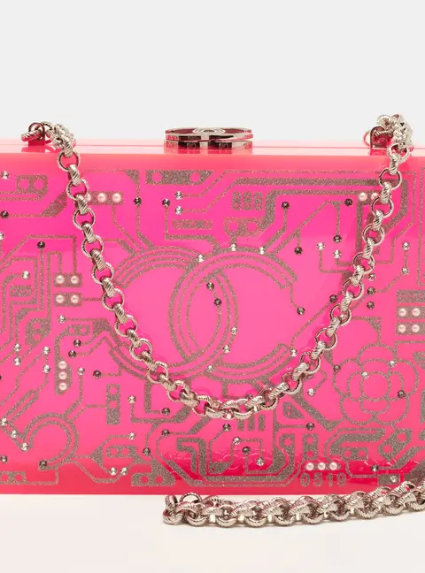 Chanel Strass Motherboard Pink Plexiglass Chain Clutch