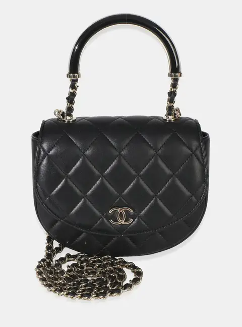 Chanel CC Half Moon Mini Black Quilted Lambskin Leather Top Handle Bag