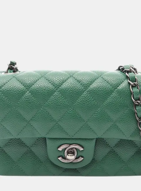 Chanel Green Chanel Classic Mini Rectangular Green Grained Calfskin Leather Single Flap Crossbody Bag