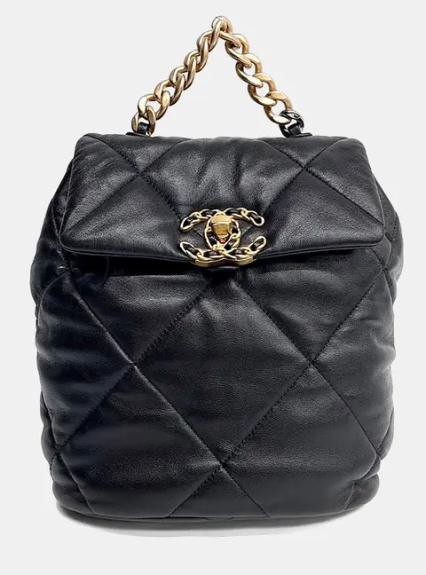 Chanel 19 Black Calfskin Leather Backpack Bag
