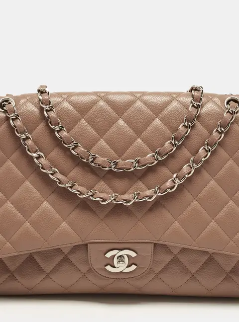 Chanel Classic Single Flap Maxi Beige Caviar Quilted Leather Bag