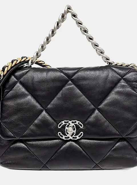 Chanel 19 Large Black Lambskin Leather Flap Bag