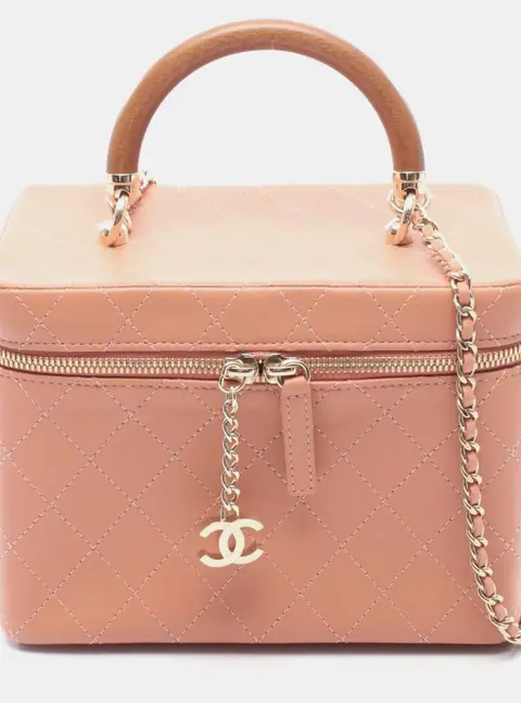 Chanel Knock On Wood Vanity Case Pink Lambskin Leather Top Handle Bag