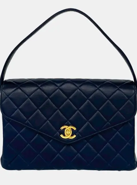 Chanel Vintage Double Face Medium Navy Lambskin Leather Shoulder Bag