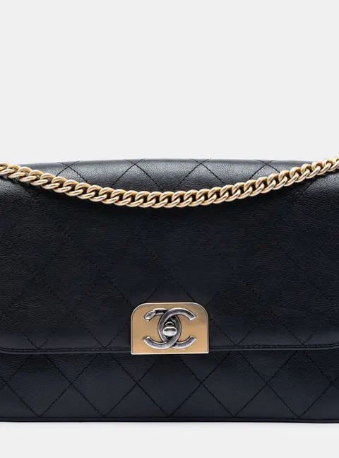 Chanel Straight Lines Medium Black Quilted Calfskin Flap Shoulder Bag