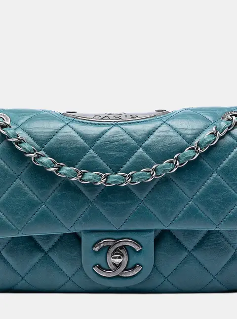 Chanel Paris-Dallas Plaque Small Blue Quilted Calfskin Double Flap Bag