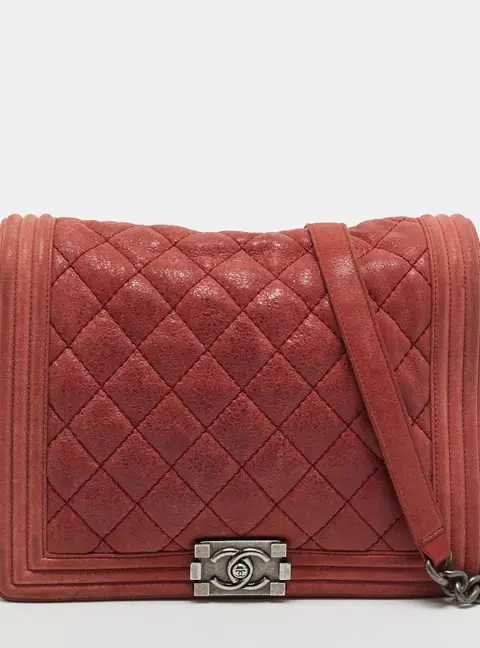 Chanel Boy Red Quilted Leather Flap Bag