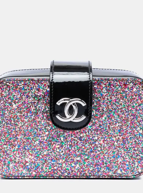 Chanel Evening On The Moon Mini Multi Multicolor Glitter Patent Leather Camera Case Bag