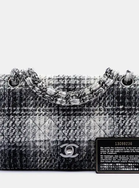 Chanel Classic Medium Black White Tweed Shoulder Bag