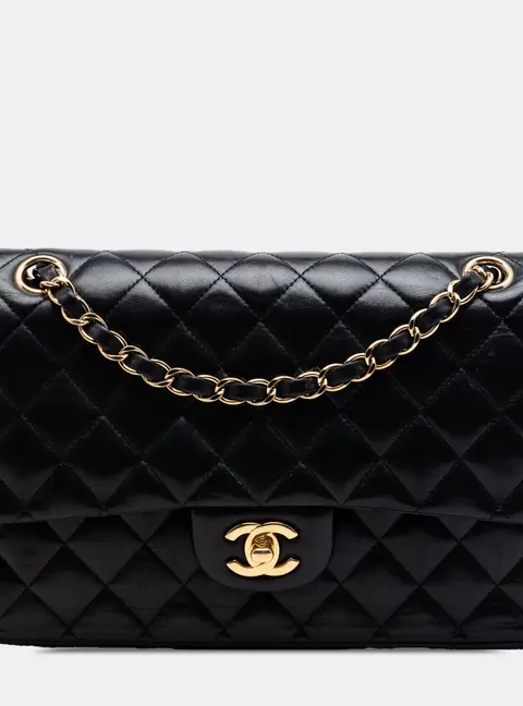 Chanel Classic Medium Double Flap Black Lambskin Leather Shoulder Bag
