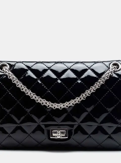Chanel Quilted Patent Reissue 2.55 Double Flap 226 Black Patent Leather Shoulder Bag