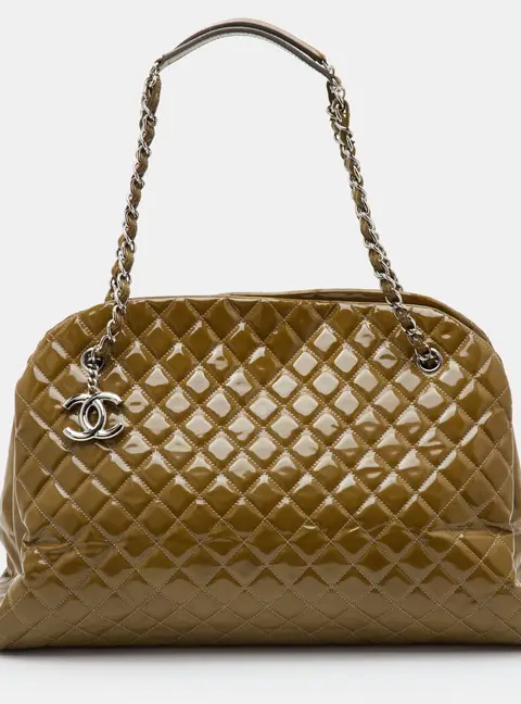 Chanel Just Mademoiselle Large Olive Green Quilted Patent Leather Bowler Bag
