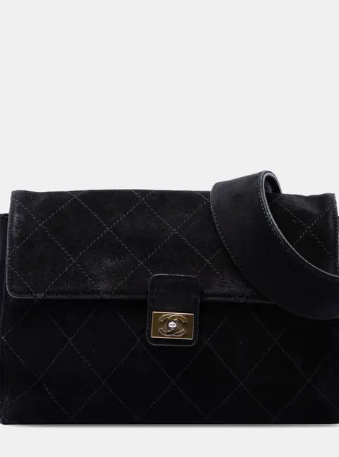 Chanel Wild Stitch Medium Black Suede Flap Bag