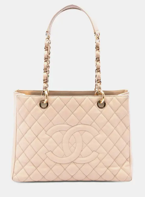 Chanel Grand Shopping Tote Beige Caviar Leather Shoulder Bag