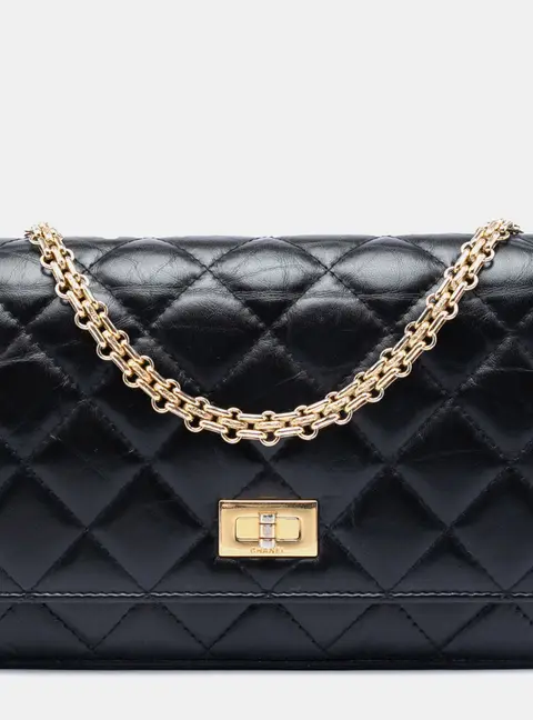 Chanel Black Chanel Reissue 2.55 Wallet on Chain Black Quilted Aged Calfskin Leather Bag