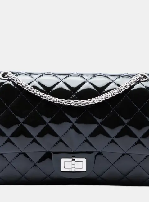 Chanel Reissue 2.55 227 Black Patent Leather Double Flap Shoulder Bag