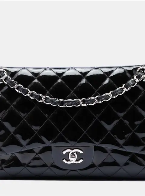 Chanel Classic Jumbo Black Patent Leather Shoulder Bag