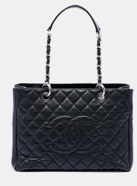 Chanel Grand Shopping Tote Black Quilted Caviar Leather Shoulder Bag