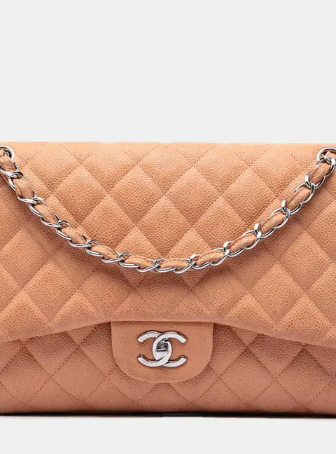 Chanel Classic Jumbo Beige Caviar Leather Shoulder Bag