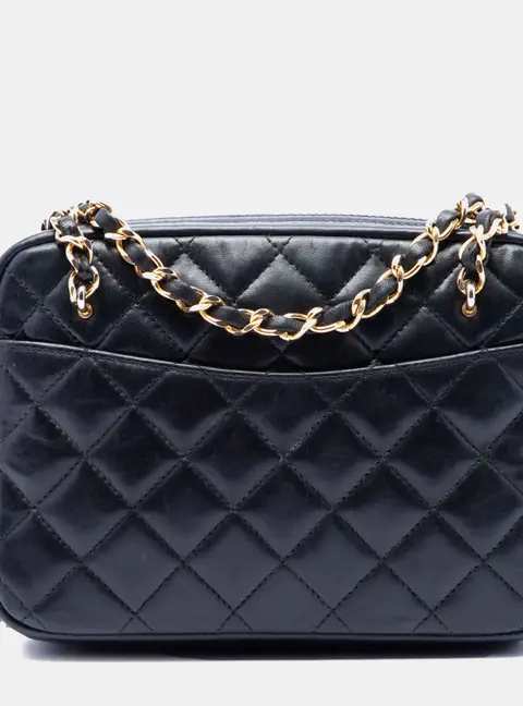 Chanel Vintage Pocket Mini Black Quilted Lambskin Leather Camera Bag