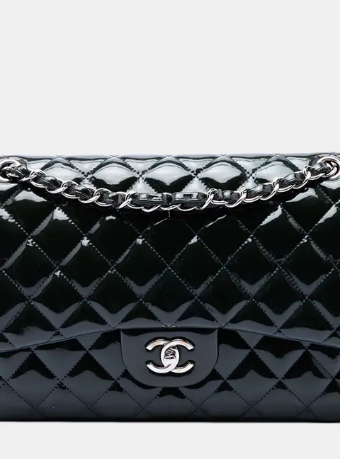 Chanel Classic Double Flap Jumbo Black Patent Leather Shoulder Bag