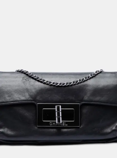 Chanel Giant Mademoiselle Turnlock Flap Black Lambskin Leather Shoulder Bag