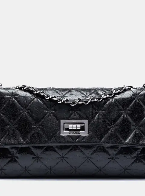 Chanel Mademoiselle Flap Medium Black Glazed Crackled Calfskin Shoulder Bag