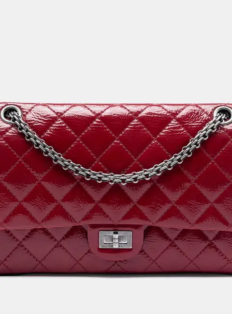 Chanel Quilted Crinkled Patent Leather Reissue 2.55 Double Flap 226 Red Handbag Bag