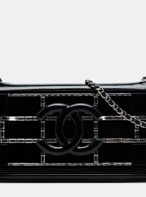 Chanel Boy Brick Horizontal Black Patent Leather Plexiglass Flap Bag