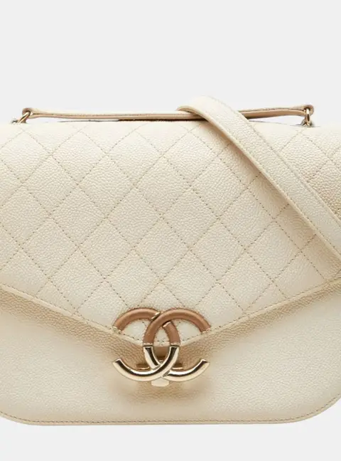 Chanel Paris-Cuba Thread Around Flap Medium Beige Caviar Leather Shoulder Bag