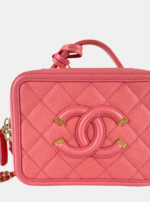 Chanel CC Filigree Small Pink Quilted Caviar Leather Top Handle Bag