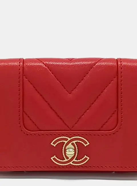 Chanel Mademoiselle Card Holder Red Leather Card Holder Bag