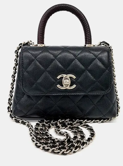 Chanel Coco Handle 16 Black Caviar Leather Top Handle Bag