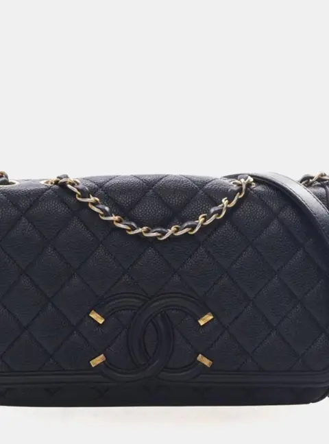 Chanel CC Filigree Medium Black Caviar Leather Shoulder Bag