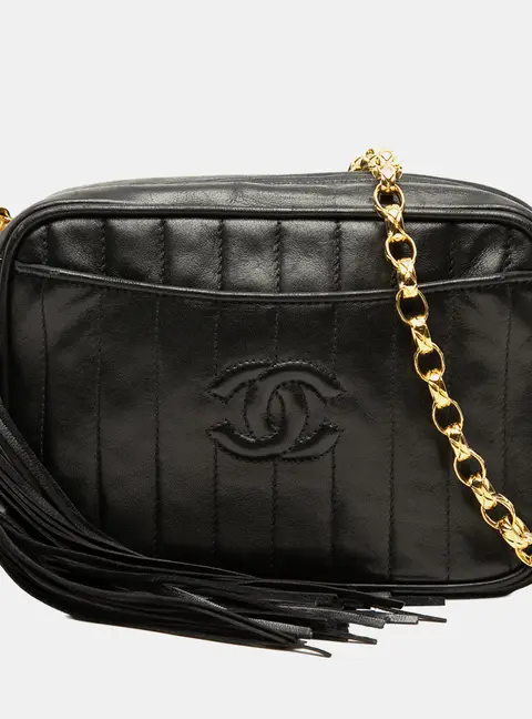 Chanel Black Chanel Vintage CC Mademoiselle Small Black Lambskin Leather Camera Bag