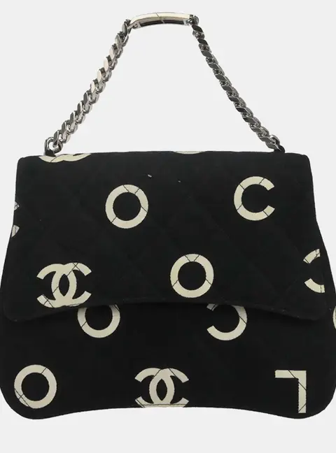 Chanel 1997 Icon Chain Flap Medium Black Canvas Shoulder Bag