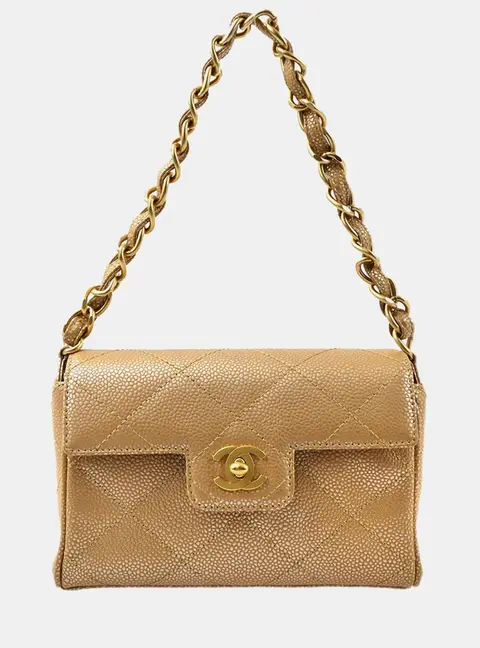 Chanel Timeless Flap Mini Beige Caviar Leather Shoulder Bag