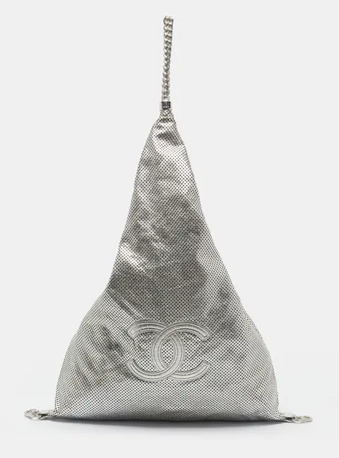 Chanel Rodeo Drive Triangle Silver Perforated Leather Bag