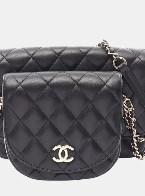 Chanel Side Packs Small Black Quilted Lambskin Flap Bag